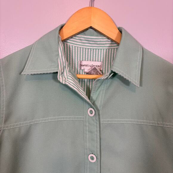Mint Green Light Jacket Button Front Pockets Minimal Classic S | Light Summer - Picture 4 of 10